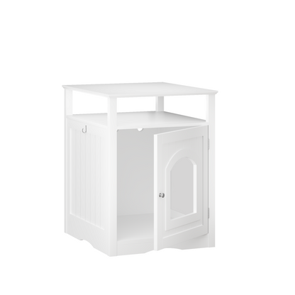 Cat Litter Box Enclosure Furniture, Indoor Wooden Cat House With Enclosed Cabinet, Hidden Litter Box Furniture With Storage Shelf, Modern Cat Condo Side Table For Living Room Or Bedroom White
