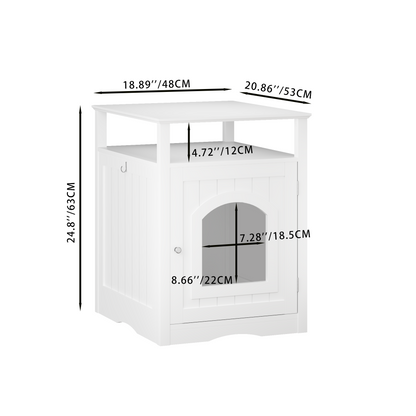 Cat Litter Box Enclosure Furniture, Indoor Wooden Cat House With Enclosed Cabinet, Hidden Litter Box Furniture With Storage Shelf, Modern Cat Condo Side Table For Living Room Or Bedroom White