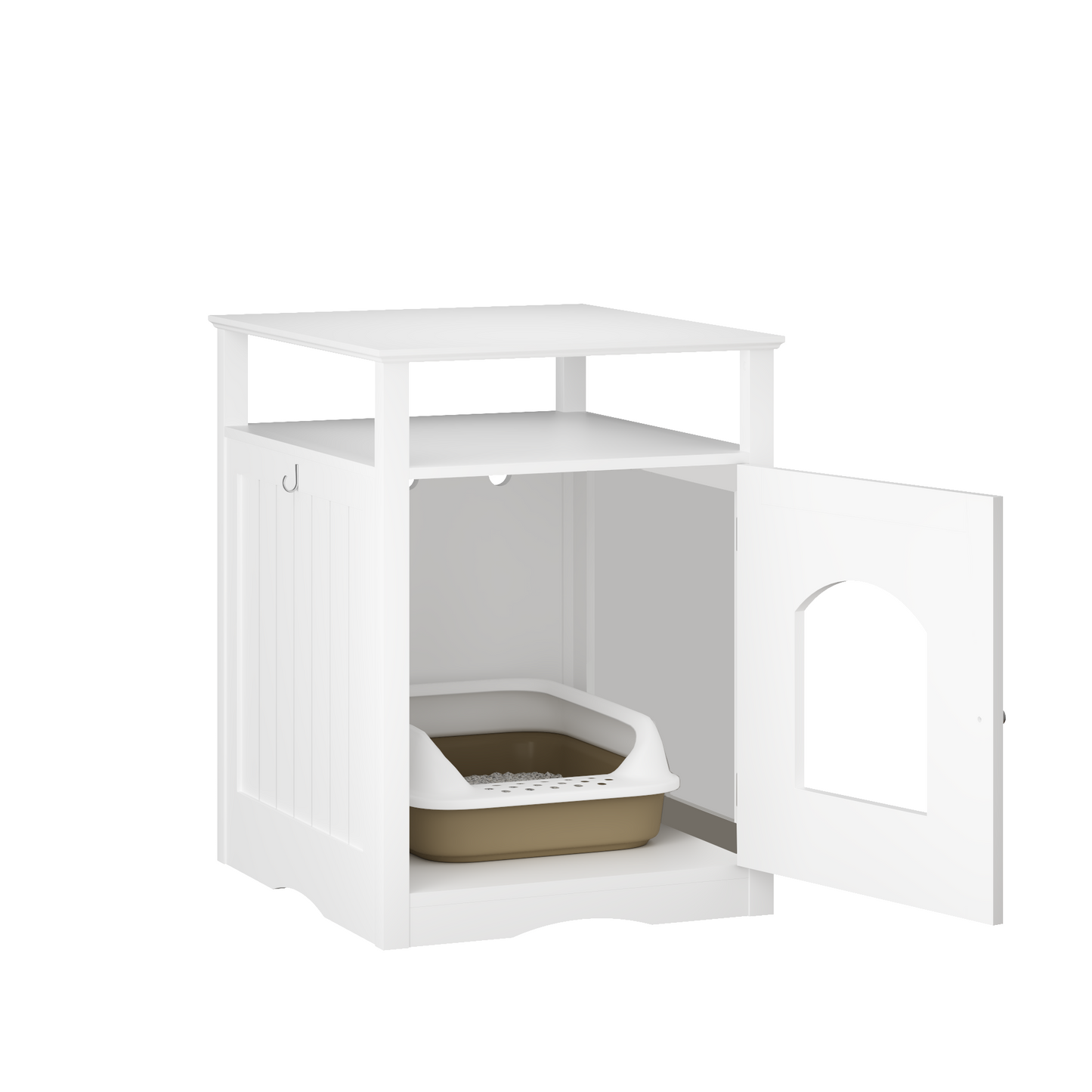 Cat Litter Box Enclosure Furniture, Indoor Wooden Cat House With Enclosed Cabinet, Hidden Litter Box Furniture With Storage Shelf, Modern Cat Condo Side Table For Living Room Or Bedroom White